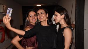 Anita Hassnandani with Surbhi Jyoti at her house warming party.(Viral Bhayani)