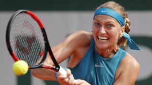 Petra Kvitova returns a shot against Veronica Cepede Royg during their first round match of the French Open on Monday.(AP) Petra Kvitova returns a shot against Veronica Cepede Royg during their first round match of the French Open on Monday.(AP)