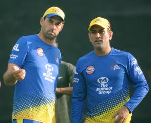 Chennai Super Kings Captain Mahendra Singh Dhoni (R) and Coach Stephen Fleming during practice session.(HT Photo) Chennai Super Kings Captain Mahendra Singh Dhoni (R) and Coach Stephen Fleming during practice session.(HT Photo)