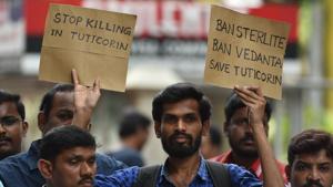 Activists protest against the death of protestors at Tuticorin while protesting against the Vedanta's Sterlite Copper Plant in Tamil Nadu, outside Vedanta office in Bengaluru, India, on May 24, 2018.(Arijit Sen/HT Photo) Activists protest against the death of protestors at Tuticorin while protesting against the Vedanta's Sterlite Copper Plant in Tamil Nadu, outside Vedanta office in Bengaluru, India, on May 24, 2018.(Arijit Sen/HT Photo)