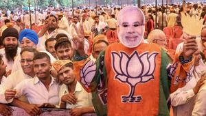 A BJP supporter wearing a mask of Prime Minister Narendra Modi at a rally ahead of the Kairana assembly bypolls, in Shamli.(PTI) A BJP supporter wearing a mask of Prime Minister Narendra Modi at a rally ahead of the Kairana assembly bypolls, in Shamli.(PTI)