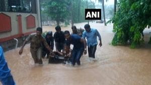 Rescue operations underway in Mangaluru as streets are waterlogged following heavy rain in Karnataka.(ANI photo) Rescue operations underway in Mangaluru as streets are waterlogged following heavy rain in Karnataka.(ANI photo)