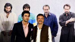 Ranbir Kapoor and Rajkumar Hirani during the teaser launch of Sanju.(AFP) Ranbir Kapoor and Rajkumar Hirani during the teaser launch of Sanju.(AFP)