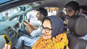 Rashtriya Lok Dal candidate Tabassum Hasan outside the counting centre after winning the Kairana Lok Sabha by-election, Kairana, May 31, 2018(PTI) Rashtriya Lok Dal candidate Tabassum Hasan outside the counting centre after winning the Kairana Lok Sabha by-election, Kairana, May 31, 2018(PTI)