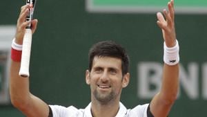 Serbia's Novak Djokovic celebrates winning his third round match of the French Open tennis tournament against Spain's Roberto Bautista Agut.(AP) Serbia's Novak Djokovic celebrates winning his third round match of the French Open tennis tournament against Spain's Roberto Bautista Agut.(AP)