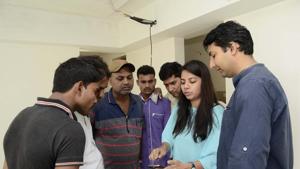 Supratik Ghatak (right) an IT professional and Debashree Ghatak (second right), an architect, created Renewate to make home renovations smart and easy. The app has given contractors, seen here, a more organised manner of reaching customers.(Ravindra Joshi/HT PHOTO) Supratik Ghatak (right) an IT professional and Debashree Ghatak (second right), an architect, created Renewate to make home renovations smart and easy. The app has given contractors, seen here, a more organised manner of reaching customers.(Ravindra Joshi/HT PHOTO)