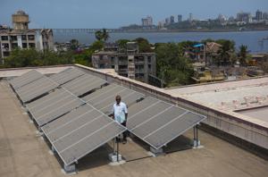 The solar panel grid on the roof of Mahim Church and Canossa High School, Mahim in Mumbai.(HT Photo) The solar panel grid on the roof of Mahim Church and Canossa High School, Mahim in Mumbai.(HT Photo)