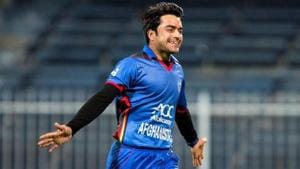 Rashid Khan took three wickets as Afghanistan beat Bangladesh in the first T20 in Dehradun on Sunday.(AFP) Rashid Khan took three wickets as Afghanistan beat Bangladesh in the first T20 in Dehradun on Sunday.(AFP)