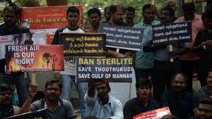 Residents along with their children hold placards and shout slogans demanding shutdown of a copper smelter plant at Thoothukudi in Chennai on April 1.(AFP file photo) Residents along with their children hold placards and shout slogans demanding shutdown of a copper smelter plant at Thoothukudi in Chennai on April 1.(AFP file photo)