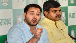 RJD leader Tejashwi Yadav speaks to the media during a press conference in Patna.(PTI File Photo) RJD leader Tejashwi Yadav speaks to the media during a press conference in Patna.(PTI File Photo)