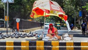 A street trader selling pigeon feed waits for customers as temperature soars in New Delhi on June 03.(PTI Photo) A street trader selling pigeon feed waits for customers as temperature soars in New Delhi on June 03.(PTI Photo)