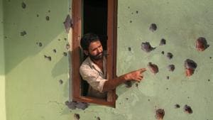 A villager shows the damaged wall of his house after shelling from the Pakistani side of the border, in the Pargwal sector of Akhnoor, on June 4, 2018.(PTI File Photo) A villager shows the damaged wall of his house after shelling from the Pakistani side of the border, in the Pargwal sector of Akhnoor, on June 4, 2018.(PTI File Photo)