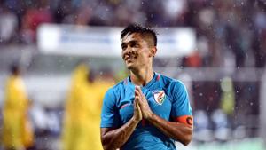 India captain Sunil Chhetri has scored five goals so far in Intercontinental Cup.(PTI) India captain Sunil Chhetri has scored five goals so far in Intercontinental Cup.(PTI)