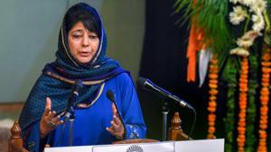 J&K chief minister Mehbooba Mufti addresses during a function at SKICC in Srinagar on Saturday.(PTI photo) J&K chief minister Mehbooba Mufti addresses during a function at SKICC in Srinagar on Saturday.(PTI photo)