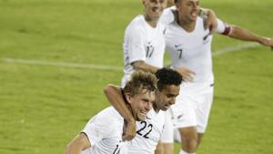 New Zealand's soccer player Andre Ernest De Jong, left, celebrates with teammates after scoring the equaliser against India in Intercontinental Cup.(AP) New Zealand's soccer player Andre Ernest De Jong, left, celebrates with teammates after scoring the equaliser against India in Intercontinental Cup.(AP)