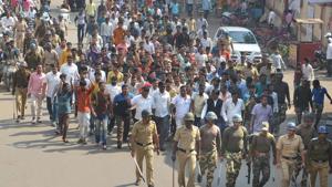 A group of Dalits take part in a protest rally during the Maharashtra bandh called over the Bhima Koregaon violence, in Karad, Maharashtra.(HT FILE PHOTO) A group of Dalits take part in a protest rally during the Maharashtra bandh called over the Bhima Koregaon violence, in Karad, Maharashtra.(HT FILE PHOTO)