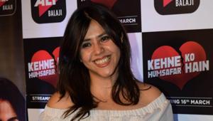 Ekta Kapoor at the screening of upcoming web series Kehne Ko Humsafar Hain in Mumbai.(IANS) Ekta Kapoor at the screening of upcoming web series Kehne Ko Humsafar Hain in Mumbai.(IANS)