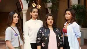 Kareena Kapoor Khan, Sonam Kapoor Ahuja, Shikha Talsania and Swara Bhaskar in a still from Veere Di Wedding. Kareena Kapoor Khan, Sonam Kapoor Ahuja, Shikha Talsania and Swara Bhaskar in a still from Veere Di Wedding.
