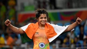 Wrestler Sakshi Malik celebrates after winning the bronze in women's wrestling at the 2016 Rio Olympics.(PTI) Wrestler Sakshi Malik celebrates after winning the bronze in women's wrestling at the 2016 Rio Olympics.(PTI)
