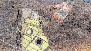 File photo of debris of an Indian Air Force Jaguar fighter jet that crashed, killing its pilot, soon after it took off from the Jamnagar air base in Gujarat, in Kutch on June 5.(PTI photo) File photo of debris of an Indian Air Force Jaguar fighter jet that crashed, killing its pilot, soon after it took off from the Jamnagar air base in Gujarat, in Kutch on June 5.(PTI photo)