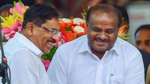 Karnataka Chief Minister HD Kumaraswamy with Deputy Chief Minister G Parameshwara .(PTI File Photo) Karnataka Chief Minister HD Kumaraswamy with Deputy Chief Minister G Parameshwara .(PTI File Photo)