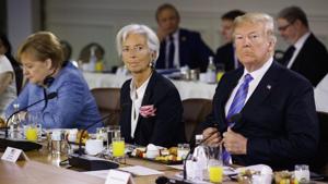 President Donald Trump listens during the Gender Equality Advisory Council breakfast during the G-7 summit, Saturday, June 9, 2018, in Charlevoix, Canada.(AP Photo) President Donald Trump listens during the Gender Equality Advisory Council breakfast during the G-7 summit, Saturday, June 9, 2018, in Charlevoix, Canada.(AP Photo)
