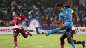 India captain Sunil Chhetri (blue) scored eight goals in Intercontinental Cup.(AP) India captain Sunil Chhetri (blue) scored eight goals in Intercontinental Cup.(AP)