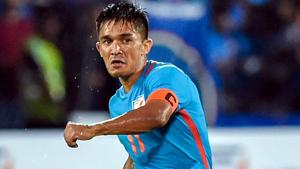 Sunil Chhetri guided the Indian football team to the Intercontinental Cup 2018 title on Sunday.(PTI) Sunil Chhetri guided the Indian football team to the Intercontinental Cup 2018 title on Sunday.(PTI)