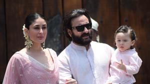 Kareena Kapoor Khan along with husband Saif Ali Khan and son Taimur at Sonam Kapoor’s wedding.(IANS) Kareena Kapoor Khan along with husband Saif Ali Khan and son Taimur at Sonam Kapoor’s wedding.(IANS)