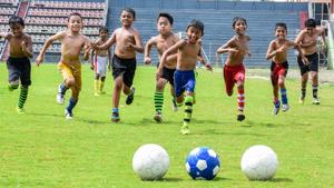 Young footballers in Guwahati practice the sport at a coaching centre as FIFA fever grips various parts of the country, June 6, 2018(PTI) Young footballers in Guwahati practice the sport at a coaching centre as FIFA fever grips various parts of the country, June 6, 2018(PTI)