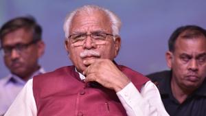 Haryana chief minister Manohar Lal Khattar looks on during a function at Government Girls College in Gurugram on May 27.(Sanjeev Verma/HT Photo) Haryana chief minister Manohar Lal Khattar looks on during a function at Government Girls College in Gurugram on May 27.(Sanjeev Verma/HT Photo)