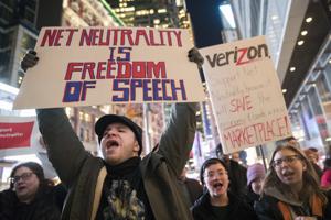Demonstrators rally in support of net neutrality in New York, December 7, 2017(AP) Demonstrators rally in support of net neutrality in New York, December 7, 2017(AP)
