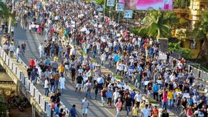 People carry out a protest in Guwahati against the lynching of two men on the suspicion of abducting children in Assam’s Karbi Anglong district, on Sunday.(PTI Photo) People carry out a protest in Guwahati against the lynching of two men on the suspicion of abducting children in Assam’s Karbi Anglong district, on Sunday.(PTI Photo)