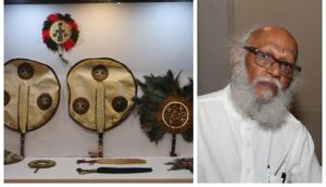 Artist Jatin Das and some of the fans from his huge collection.(PHOTO: Prabhas Roy/HT) Artist Jatin Das and some of the fans from his huge collection.(PHOTO: Prabhas Roy/HT)