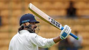 Murali Vijay notched up his 12th century as India dominated Afghanistan in the one-off Test in Bangalore.(PTI) Murali Vijay notched up his 12th century as India dominated Afghanistan in the one-off Test in Bangalore.(PTI)