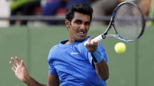 Prajnesh Gunneswaran, playing his maiden ATP World Tour event, lost to Guido Pella in straight sets.(AP) Prajnesh Gunneswaran, playing his maiden ATP World Tour event, lost to Guido Pella in straight sets.(AP)