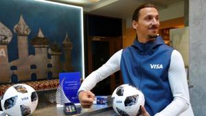 Former Swedish striker Zlatan Ibrahimovic attends a meeting with media representatives on the upcoming 2018 FIFA World Cup in Moscow, Russia on Thursday.(REUTERS) Former Swedish striker Zlatan Ibrahimovic attends a meeting with media representatives on the upcoming 2018 FIFA World Cup in Moscow, Russia on Thursday.(REUTERS)