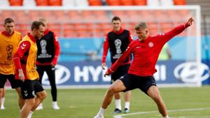 Denmark team trains before their match against Peru in the FIFA World Cup 2018.(REUTERS) Denmark team trains before their match against Peru in the FIFA World Cup 2018.(REUTERS)