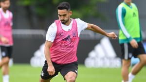 Germany's midfielder Ilkay Gundogan prepares to kick the ball during a training session in Vatutinki, near Moscow, on June 13, 2018, ahead of the Russia 2018 World Cup football tournament.(AFP)