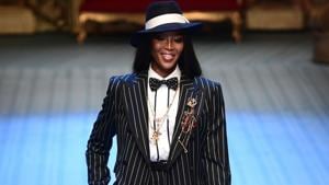 British model Naomi Campbell presents a creation by Dolce & Gabbana.(AFP) British model Naomi Campbell presents a creation by Dolce & Gabbana.(AFP)