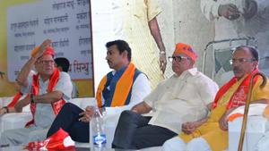Union minister Rajyavardhan Rathore and Rajasthan minister Vasudev Devnani at the Sindhu Mahakumbh in Jaipur on Sunday.(HT Photo) Union minister Rajyavardhan Rathore and Rajasthan minister Vasudev Devnani at the Sindhu Mahakumbh in Jaipur on Sunday.(HT Photo)