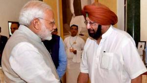 Punjab chief minister Capt Amarinder Singh with Prime Minister Narendra Modi during the Niti Aayog meet on Sunday.(HT Photo) Punjab chief minister Capt Amarinder Singh with Prime Minister Narendra Modi during the Niti Aayog meet on Sunday.(HT Photo)