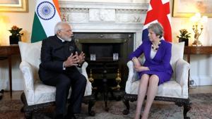 Prime Minister Narendra Modi and his British counterpart, Theresa May, at 10 Downing Street in London, April 18, 2018(REUTERS) Prime Minister Narendra Modi and his British counterpart, Theresa May, at 10 Downing Street in London, April 18, 2018(REUTERS)