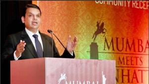 Devendra Fadnavis speaking at one of the meets in US.(Twitter: CMO)