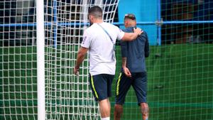 Brazil's Neymar leaves training after feeling pain in his right ankle on Tuesday.(REUTERS) Brazil's Neymar leaves training after feeling pain in his right ankle on Tuesday.(REUTERS)