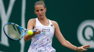 Karolina Pliskova in action during her Round of 32 match against Slovakia’s Magdalena Rybarikova in Birmingham,(REUTERS)