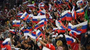 Russia fans celebrate during the their team’s FIFA World Cup 2018 match against Egypt on Tuesday.(AFP) Russia fans celebrate during the their team’s FIFA World Cup 2018 match against Egypt on Tuesday.(AFP)