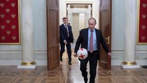 Leonid Slutsky, a former Russian national team coach, broke a taboo by naming President Vladimir Putin’s biggest critic live on air during the FIFA World Cup 2018.(REUTERS) Leonid Slutsky, a former Russian national team coach, broke a taboo by naming President Vladimir Putin’s biggest critic live on air during the FIFA World Cup 2018.(REUTERS)