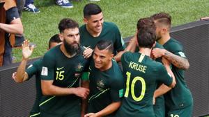 Mile Jedinak scored a penalty to help Australia draw 1-1 with Denmark in their second game of FIFA World Cup 2018 in Samara. Follow highlights of Denmark vs Australia, FIFA World Cup 2018 Group C match here(REUTERS) Mile Jedinak scored a penalty to help Australia draw 1-1 with Denmark in their second game of FIFA World Cup 2018 in Samara. Follow highlights of Denmark vs Australia, FIFA World Cup 2018 Group C match here(REUTERS)