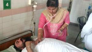 Rupnagar MLA Amarjit Singh Sandoa at the Anandpur Sahib civil hospital on Thursday. He was later shifted to PGIMER.(HT Photo) Rupnagar MLA Amarjit Singh Sandoa at the Anandpur Sahib civil hospital on Thursday. He was later shifted to PGIMER.(HT Photo)